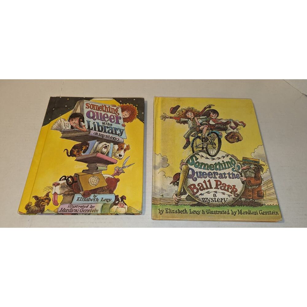 2 Vintage 1977 Something Queer At Library/Ball Park Mystery HC Children's Books